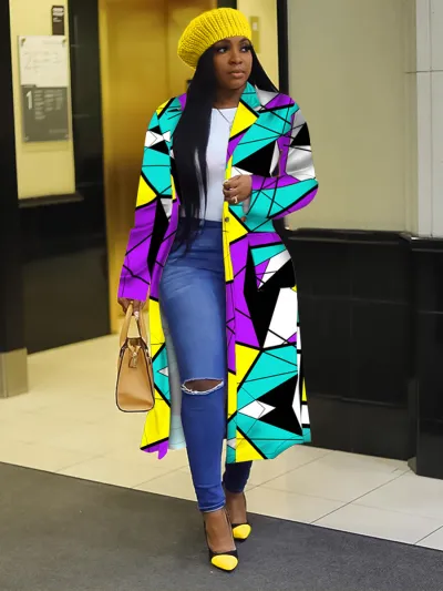 Women Casual Plus Size Plaid Print Double Breasted Lapel Overcoat