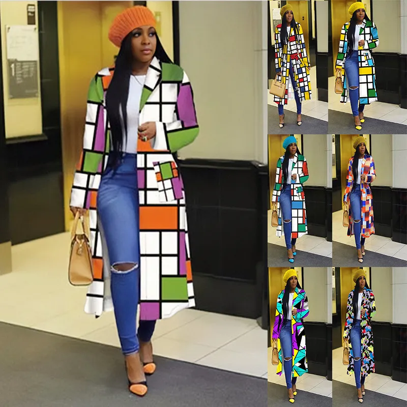 Women Casual Plus Size Plaid Print Double Breasted Lapel Overcoat
