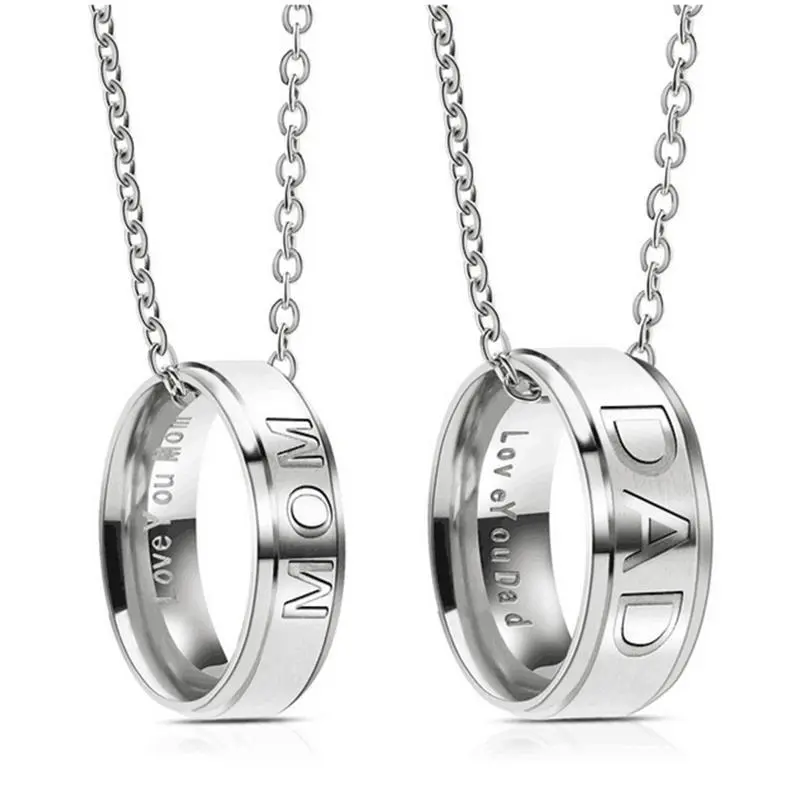 Titanium Steel Simple Letter Engraving Necklace for Father Day Mother Day
