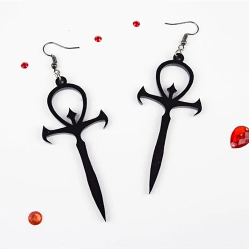 Gothic Vintage Cross Pendant Hollow Design Alloy Earrings