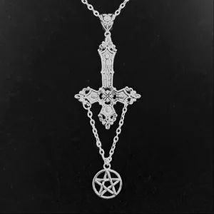 Gothic Vintage Cross Pendant Pentagram Decorative Alloy Women's Necklace