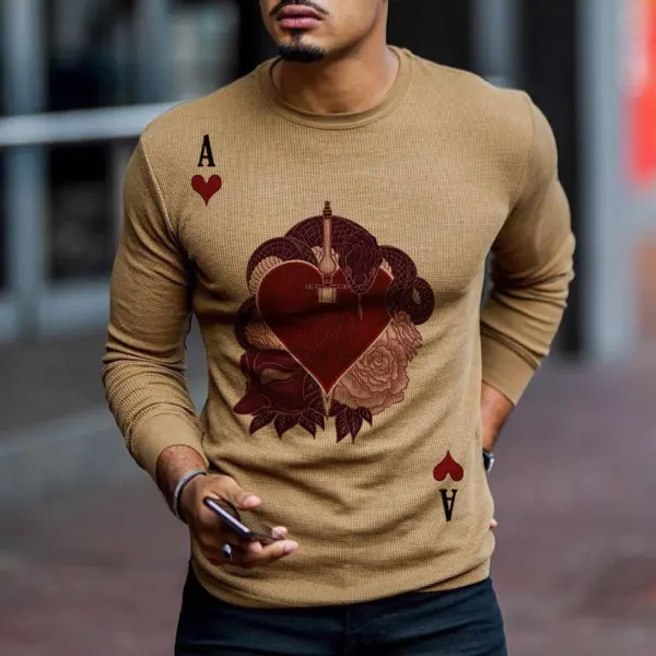Men Casual Long Sleeve Round Neck Graphic Printed T-shirt