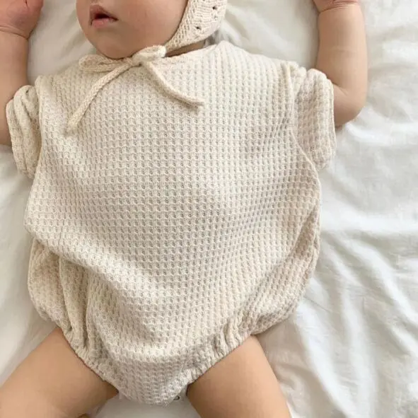 Baby Casual Solid Color Round Neck Short Sleeve Romper - Unisex Cotton Pullover Triangle Climb
