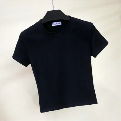 Women Edgy Basic Round Neck Short Sleeve Solid Color Crop Top