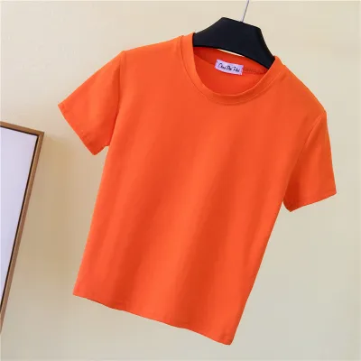Women Edgy Basic Round Neck Short Sleeve Solid Color Crop Top
