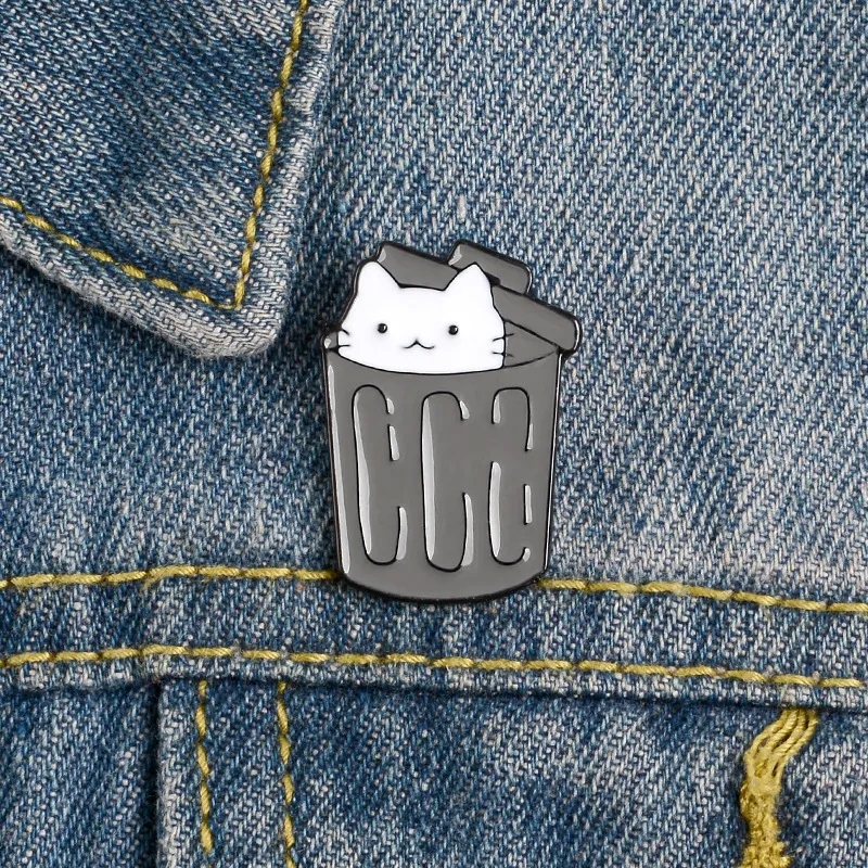 Cute Cartoon Trash Can Cat Shape Enamel Alloy Brooch