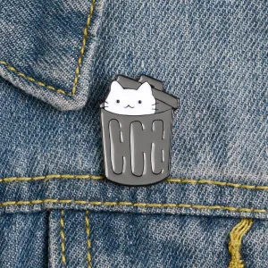 Cute Cartoon Trash Can Cat Shape Enamel Alloy Brooch