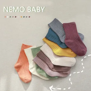 5 Pairs Combed Cotton Kids Solid Color Mid-Calf Socks Unisex