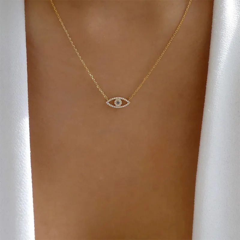 Creative Geometric Evil Eye Rhinestone Alloy Necklace