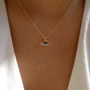 Creative Geometric Evil Eye Rhinestone Decorative Alloy Water Wave Chain Necklace