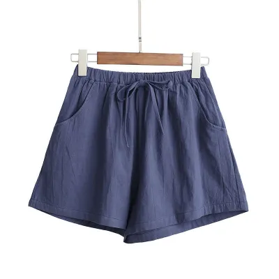 Women Casual Loose High Waist Solid Color Wide-Leg Shorts