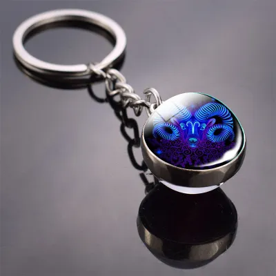 Vintage Zodiac Glass Ball Decorated Alloy Key Chain