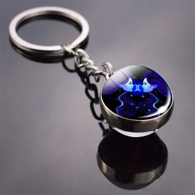 Vintage Zodiac Glass Ball Decorated Alloy Key Chain