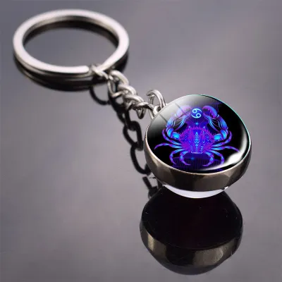Vintage Zodiac Glass Ball Decorated Alloy Key Chain