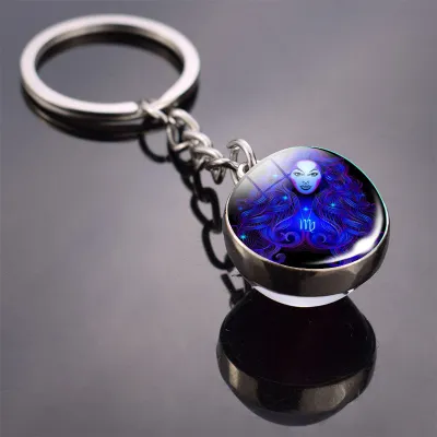 Vintage Zodiac Glass Ball Decorated Alloy Key Chain