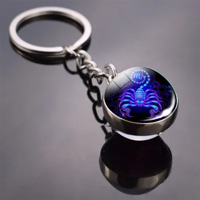 Vintage Zodiac Glass Ball Decorated Alloy Key Chain
