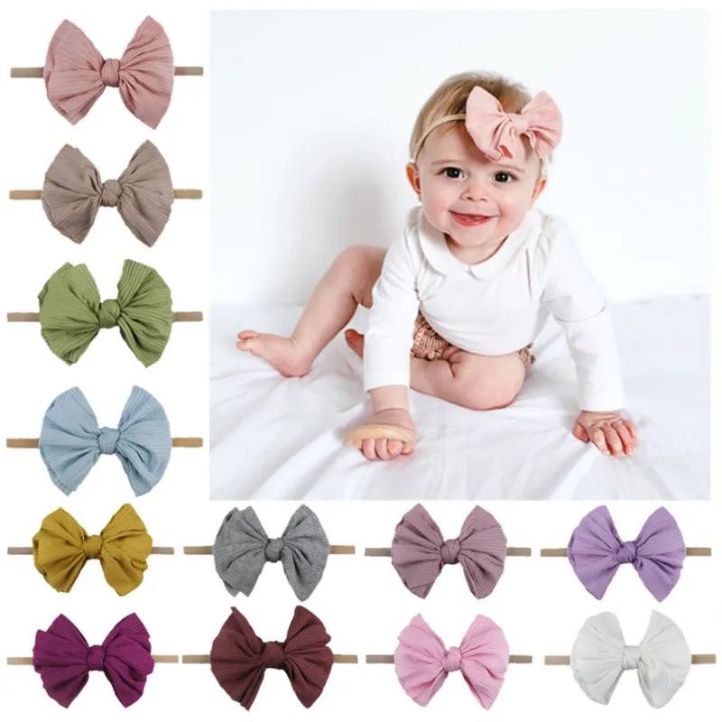 Baby Basic Solid Color Double Layer Bow Rhinestone Headband