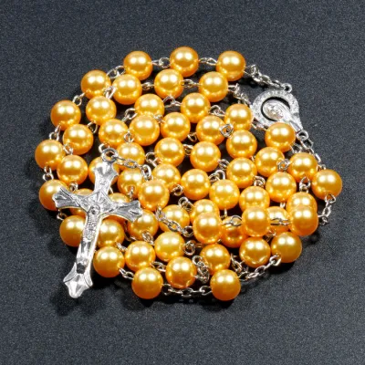 Jesus Cross Pendant Alloy Rosary Necklace Beaded Design Religious Jewelry