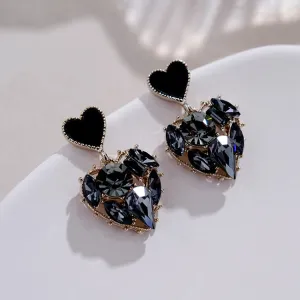 Elegant Heart Pendant Rhinestone Decorative Alloy Drop Earrings