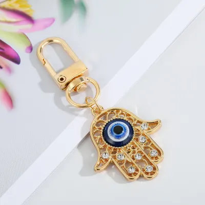 Creative Geometric Evil Eye Pendant Design Rhinestone Enamel Alloy Key Chain