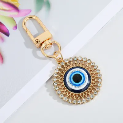 Creative Geometric Evil Eye Pendant Design Rhinestone Enamel Alloy Key Chain