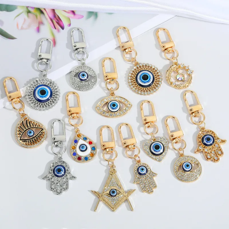 Creative Geometric Evil Eye Pendant Design Rhinestone Enamel Alloy Key Chain