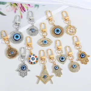 Creative Geometric Evil Eye Pendant Design Rhinestone Enamel Alloy Key Chain
