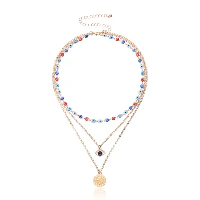 Creative Evil Eye Pendant Design Alloy Multilayer Necklace Women's