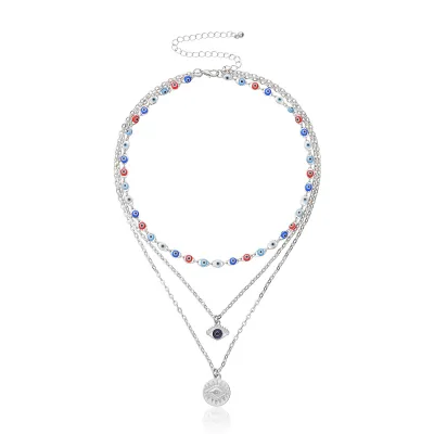 Creative Evil Eye Pendant Design Alloy Multilayer Necklace Women's