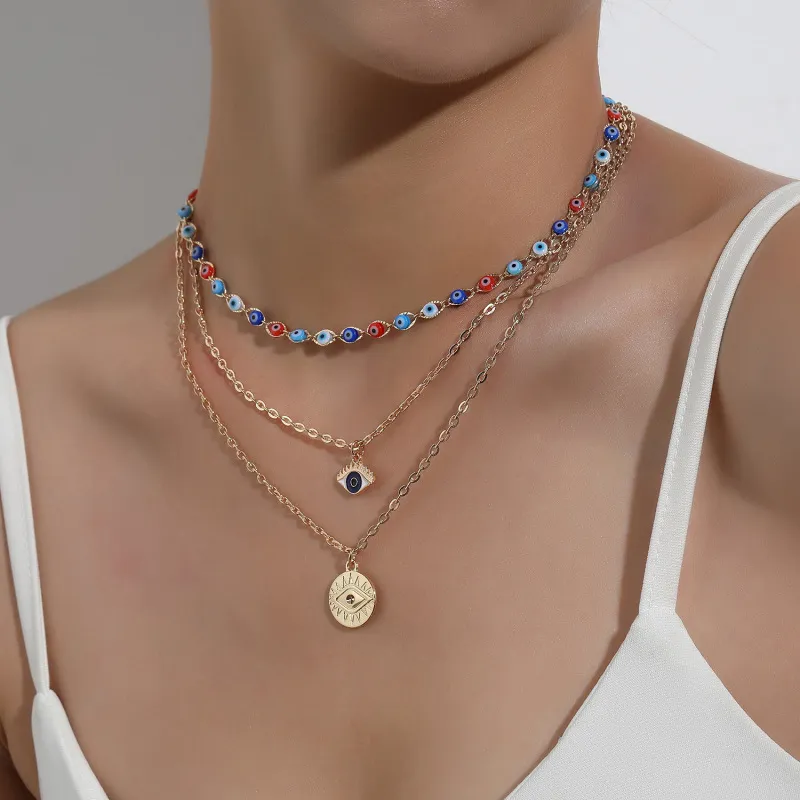 Creative Evil Eye Pendant Design Alloy Multilayer Necklace Women's
