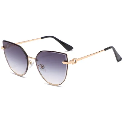 Unisex Classic Gradient Color Lenses Cat Eye Metal Frame Sunglasses