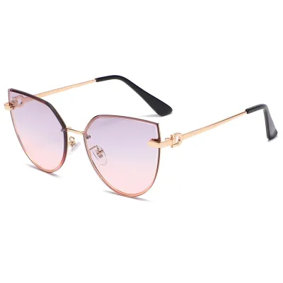 Unisex Classic Gradient Color Lenses Cat Eye Metal Frame Sunglasses