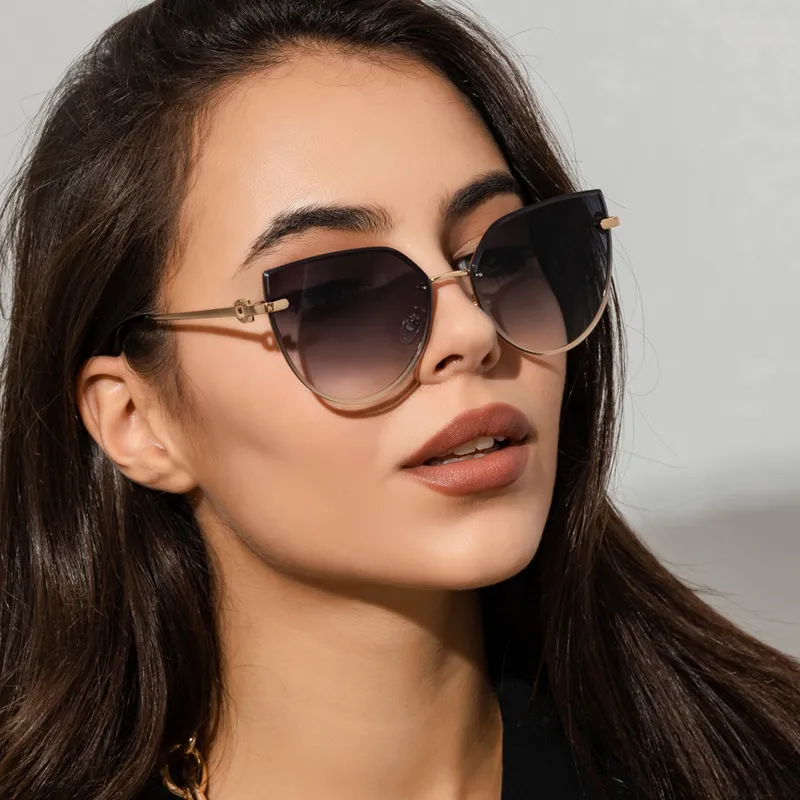 Unisex Classic Gradient Color Lenses Cat Eye Metal Frame Sunglasses