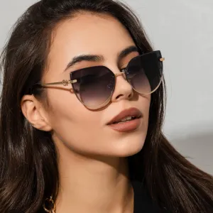 Unisex Classic Gradient Color Lenses Cat Eye Metal Frame Sunglasses