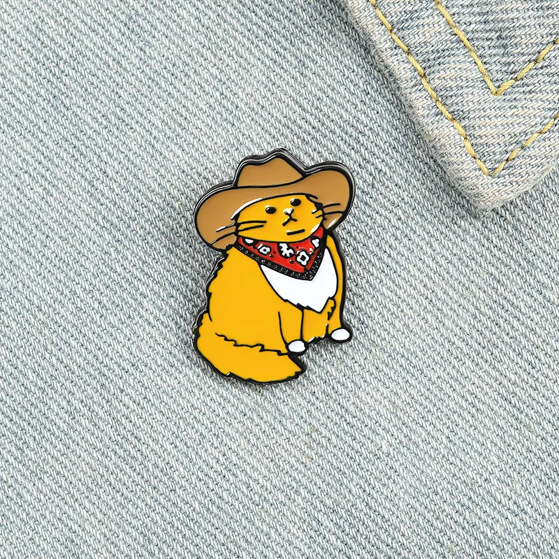 Cute Cowboy Cat Shape Enamel Alloy Brooch Unisex Cartoon Animal Pin