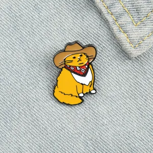 Cute Cowboy Cat Shape Enamel Alloy Brooch Unisex Cartoon Animal Pin