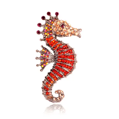 Creative Unique Seahorse Shape Rhinestone Decorative Enamel Alloy Brooch