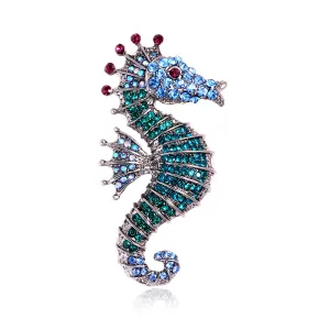 Creative Unique Seahorse Shape Rhinestone Decorative Enamel Alloy Brooch