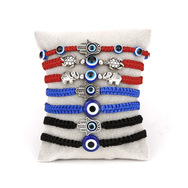 Ethnic Palm Elephant Turtle Evil Eye Woven Bracelet
