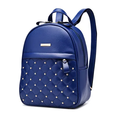 Women Fashion Rivet Design Solid Color Casual PU Backpack Large