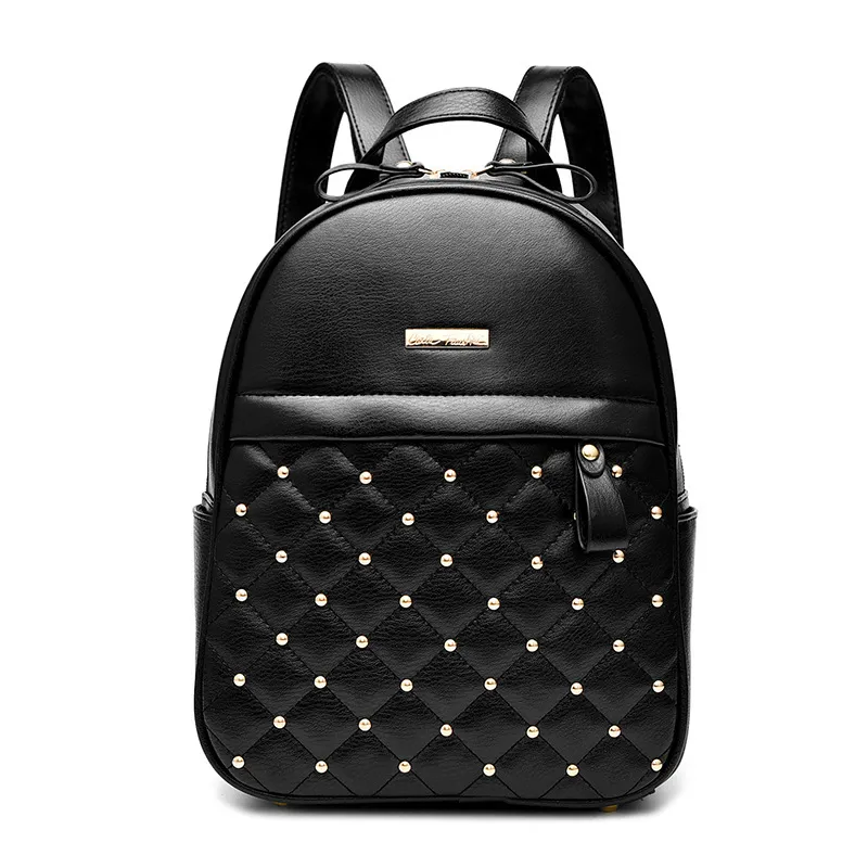 Women Fashion Rivet Design Solid Color Casual PU Backpack Large