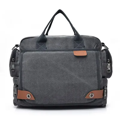 Casual Men Multi Pocket Canvas Shoulder Bag Business Commute 14 Inches