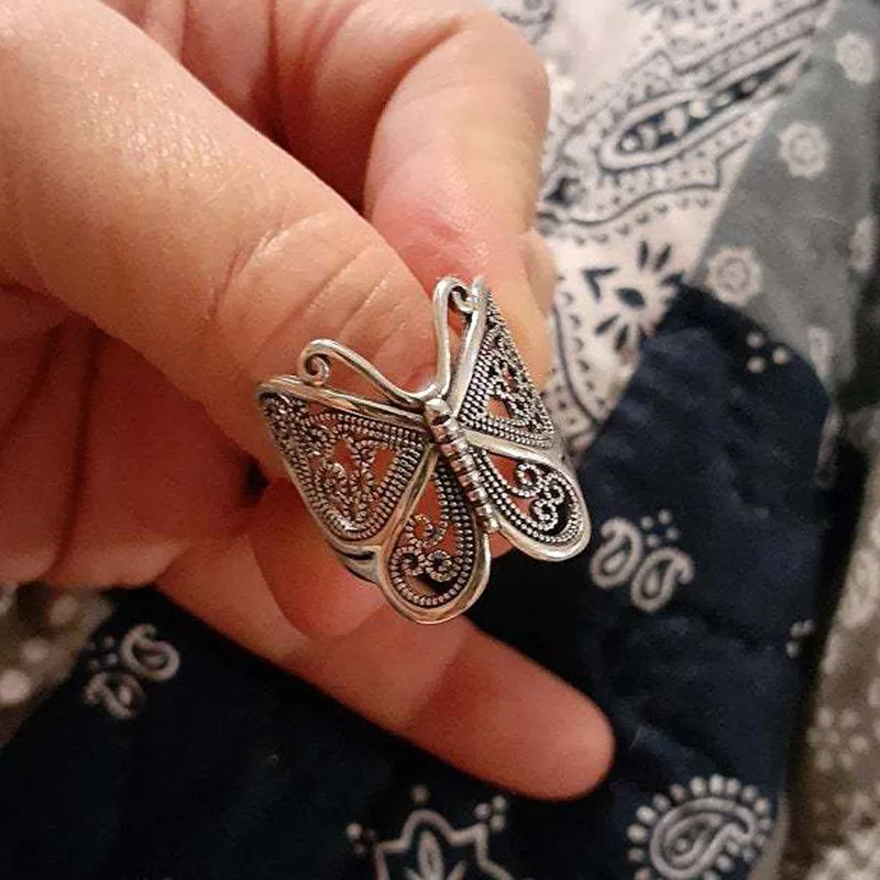 Vintage Butterfly Hollow Design Opening Alloy Ring