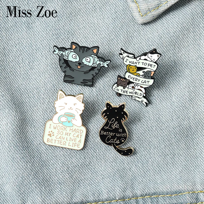 Cute Cartoon Cat Shape Enamel Alloy Brooch