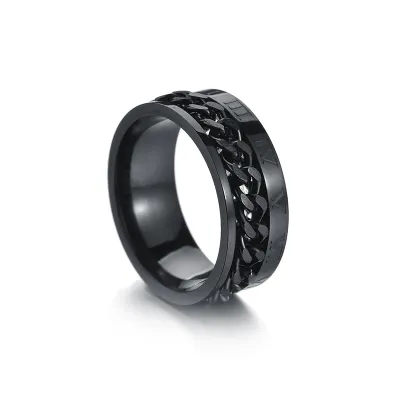 Men Simple Chain Design Rotatable Stainless Steel Ring