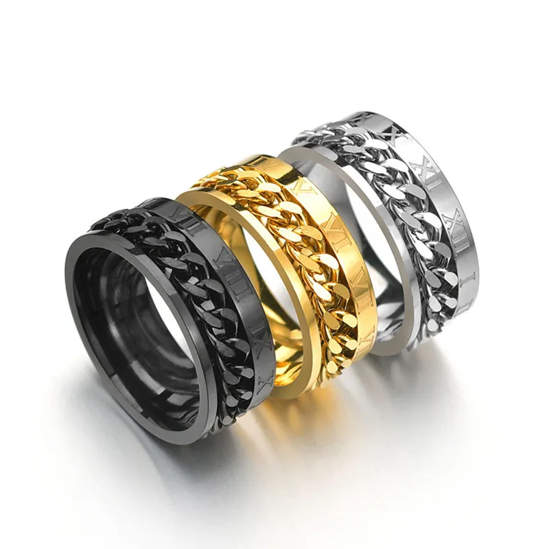 Men Simple Chain Design Rotatable Stainless Steel Ring