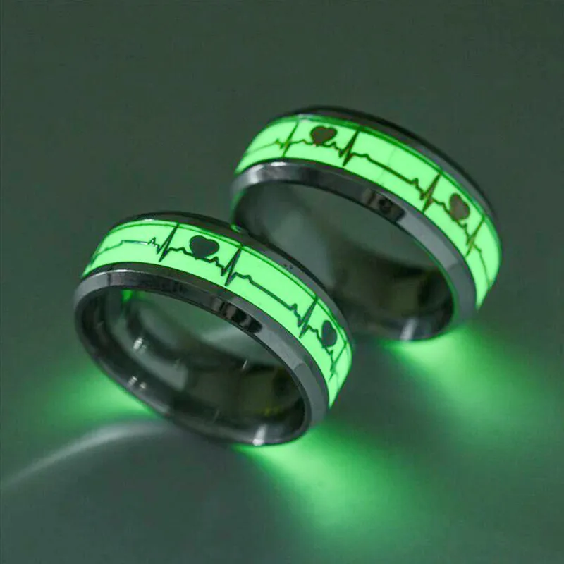 Couple ECG Pattern Luminous Titanium Steel Ring