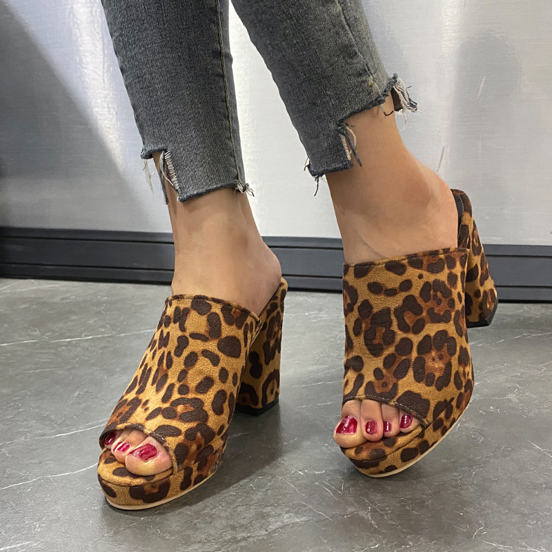Leopard Pattern Chunky Heeled Mule Sandals | SHEIN USA