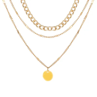 Simple Round Pendant Alloy Multilayer Necklace for Couple