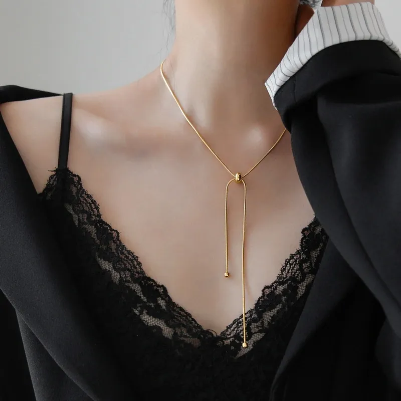 Simple Ball Pendant Stretchable Titanium Steel Women's Nature Geometric Necklace